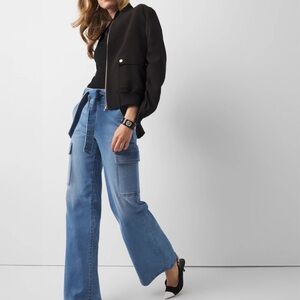 NWOT White House black market belted wide leg utility cargo jeans pants Sz 2